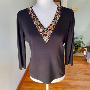 Black Sweater With Unique Beaded Neckline